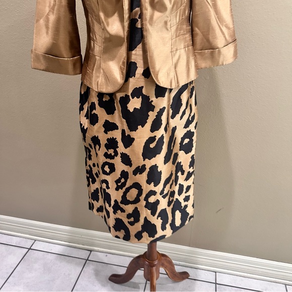 Gold Blazer with Leopard Print Dress Dana Kay Evenings Party Wedding Guest Suit - Picture 3 of 12